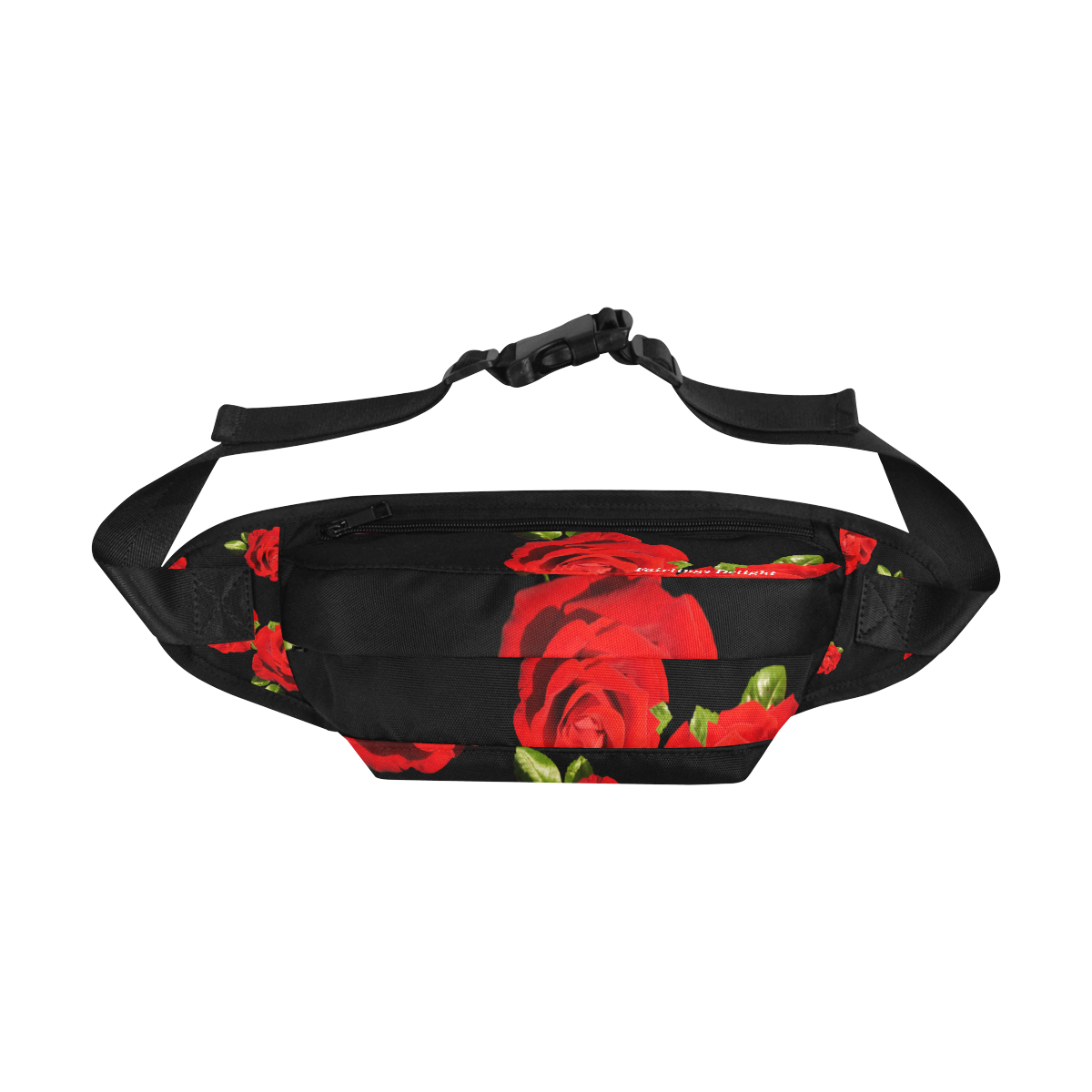 Fairlings Delight's Black Luxury Collection- Red Rose Fanny Pack/Large 53086 Fanny Pack/Large (Model 1676)