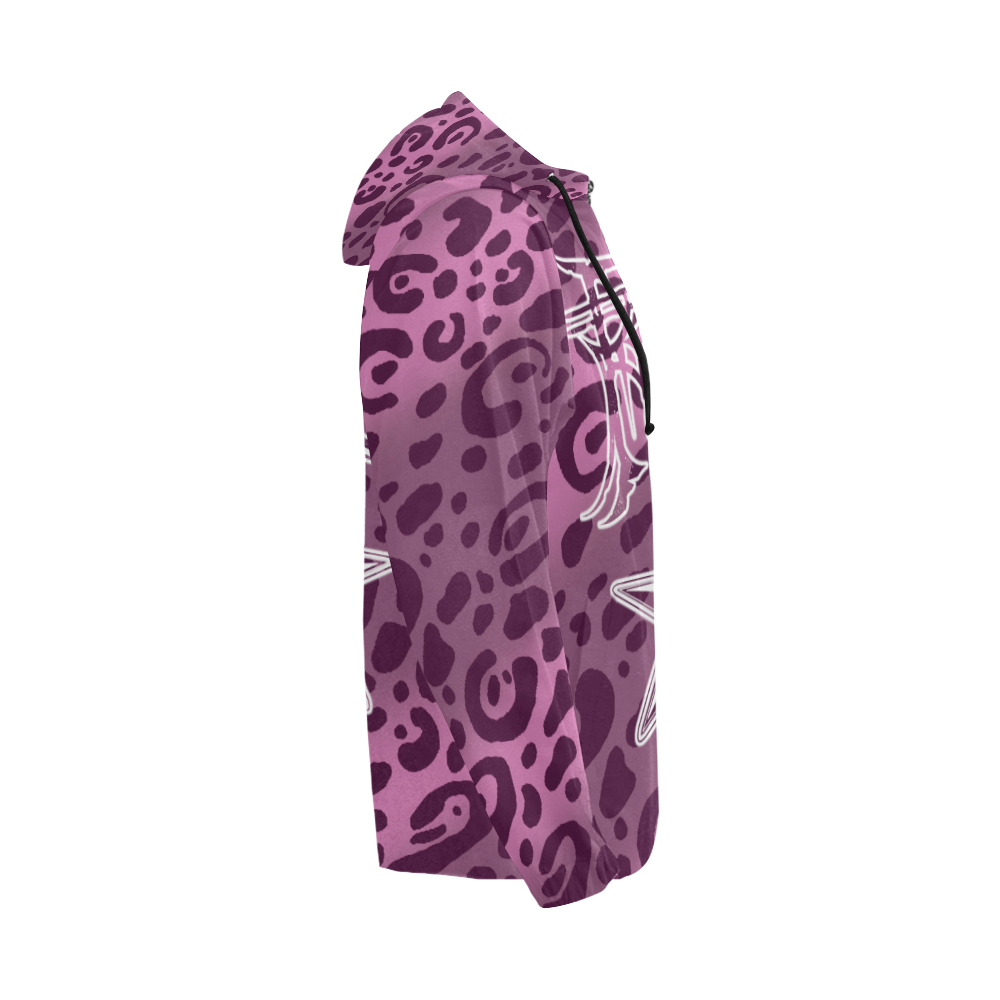 Purple Leopard Print Rock Star Hoodie All Over Print Full Zip Hoodie for Men (Model H14)
