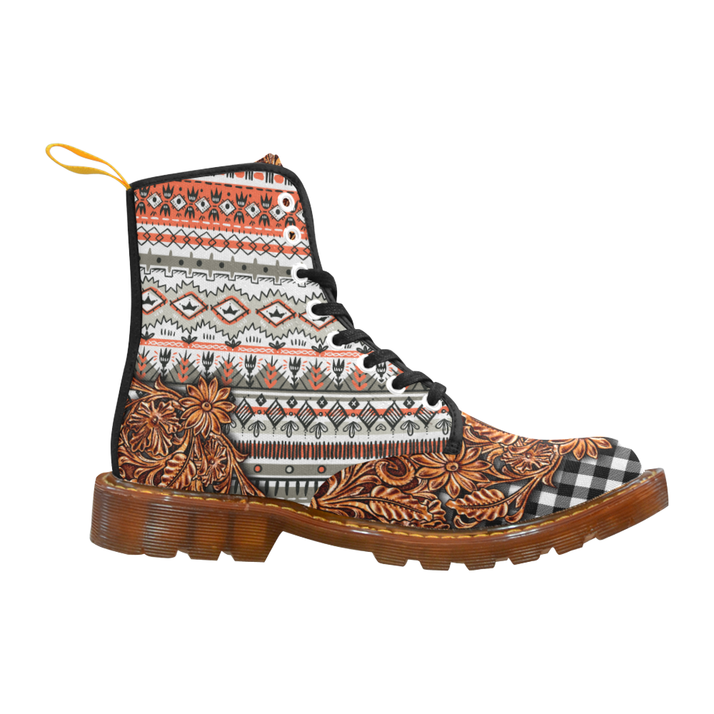 Bohemian Tribal and Plaid White Martin Boots For Women Model 1203H