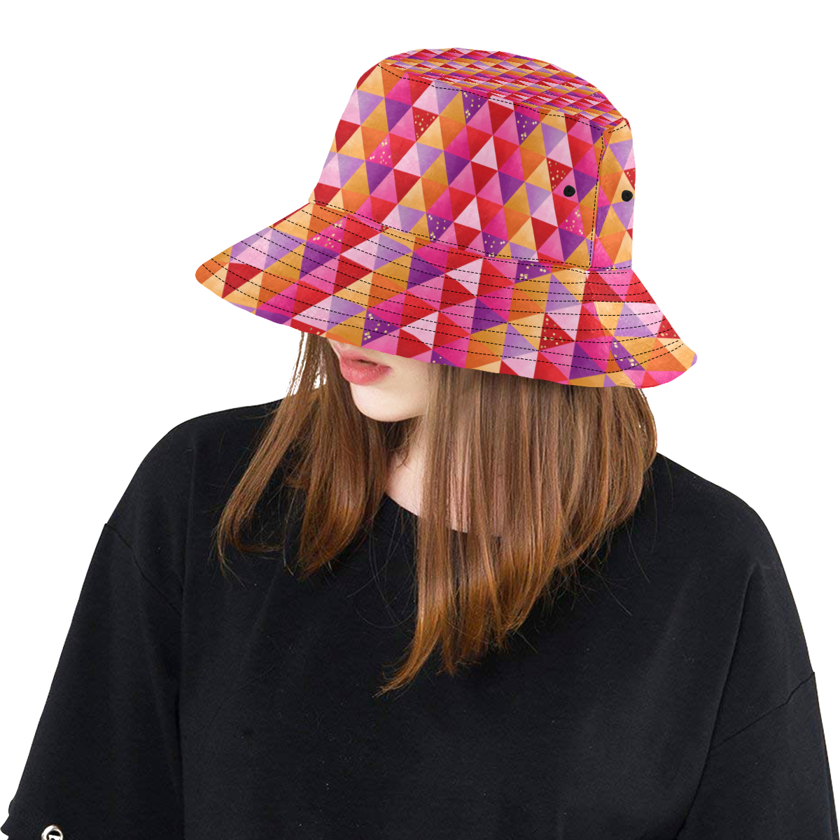 Triangle Pattern - Red Purple Pink Orange Yellow All Over Print Bucket Hat