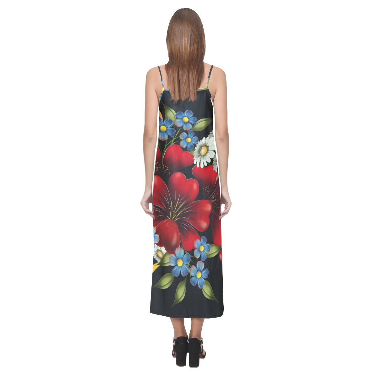 Bouquet Of Flowers V-Neck Open Fork Long Dress(Model D18)