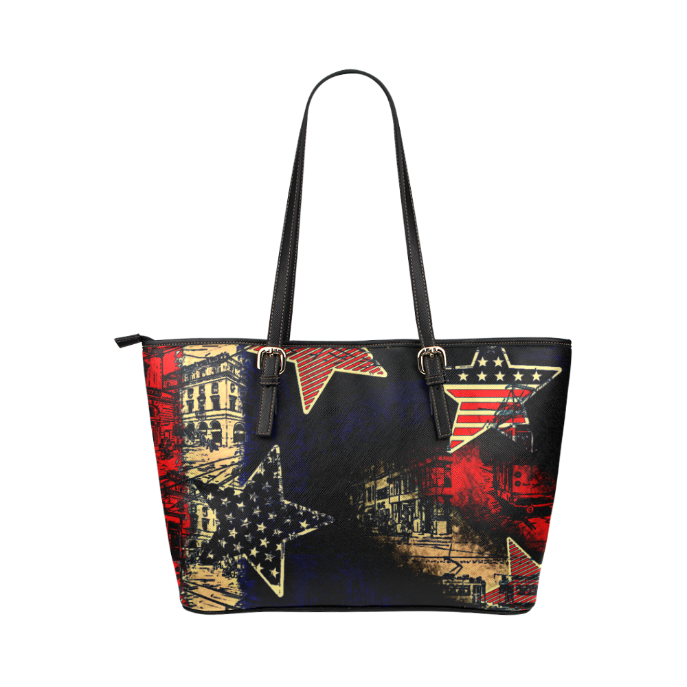 American Town with Stars Design By Me by Doris Clay-Kersey Leather Tote Bag/Small (Model 1651)