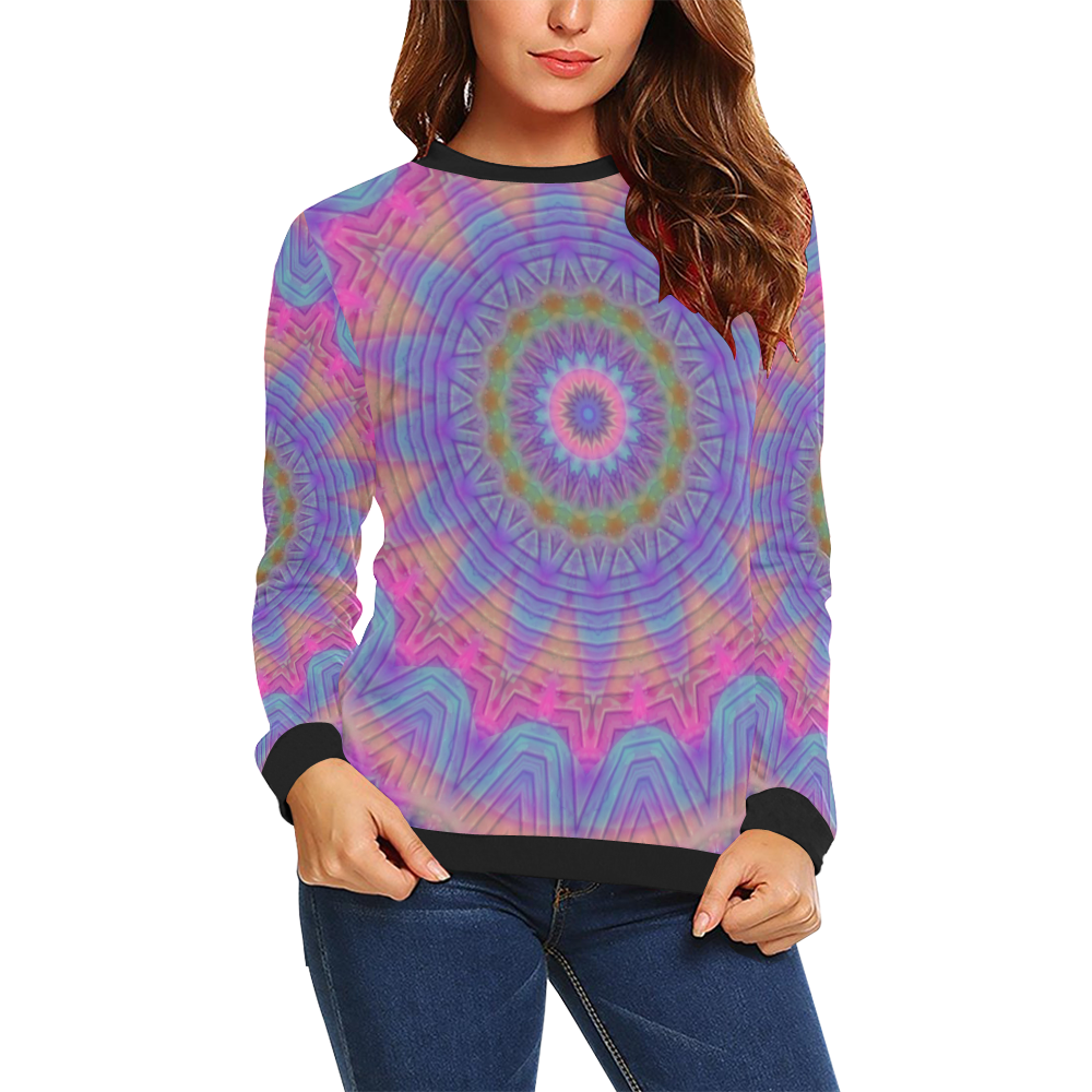 Be Happy Mandala All Over Print Crewneck Sweatshirt for Women (Model H18)