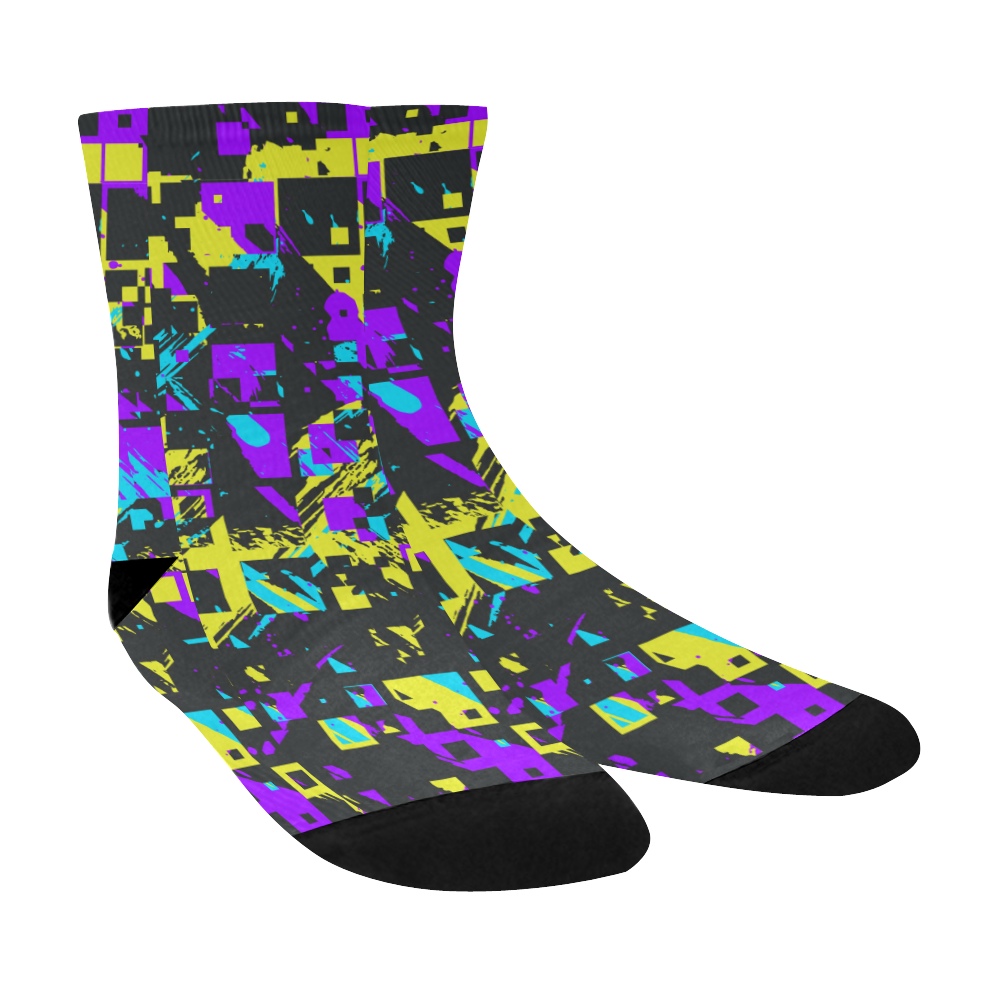Purple yelllow squares Crew Socks