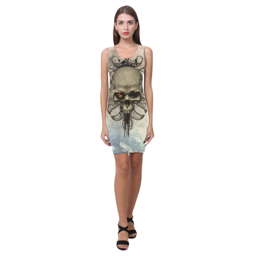 Creepy skull, vintage background Medea Vest Dress (Model D06)