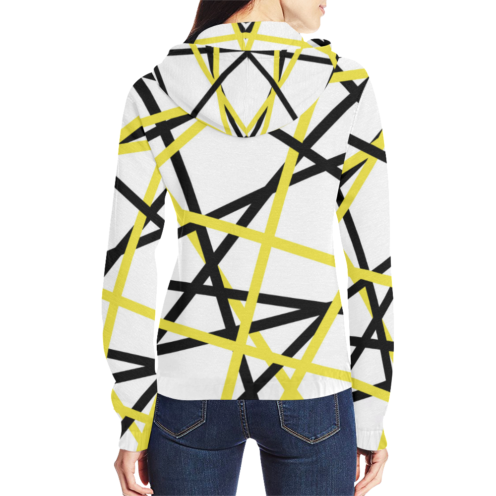 Black and yellow stripes All Over Print Full Zip Hoodie for Women (Model H14)