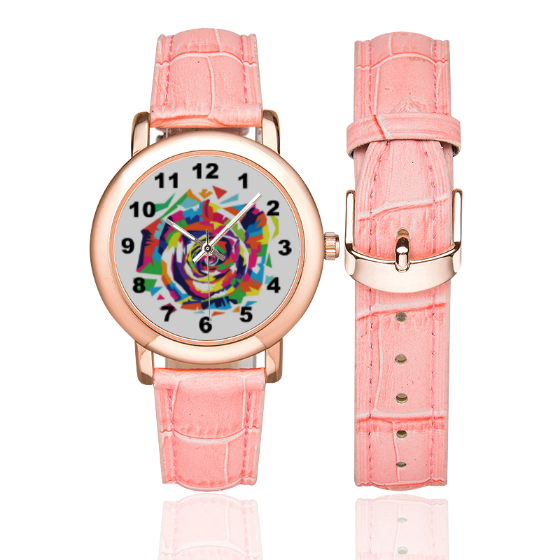 Rainbow Rose Women's Rose Gold Leather Strap Watch(Model 201)