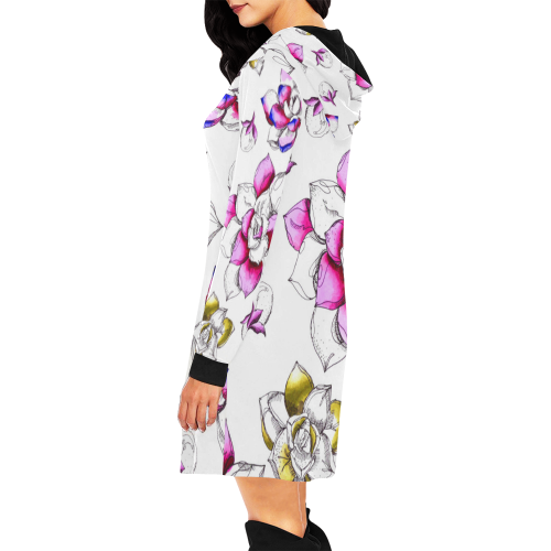 floral pink All Over Print Hoodie Mini Dress (Model H27)