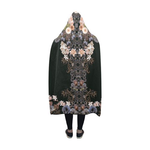 floral-black and peach Hooded Blanket 60''x50''