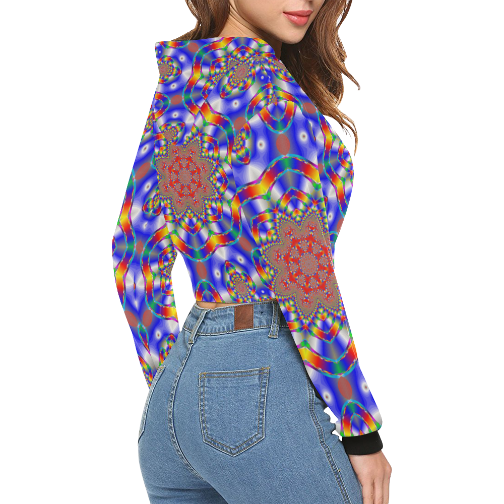 Blue Star All Over Print Crop Hoodie for Women (Model H22)