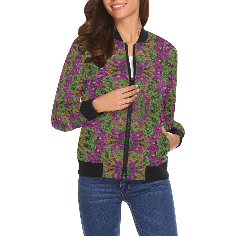 Peacock lace in the nature All Over Print Bomber Jacket for Women (Model H19)