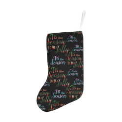 Christmas 'Tis The Season Pattern on Black Christmas Stocking (Without Folded Top)