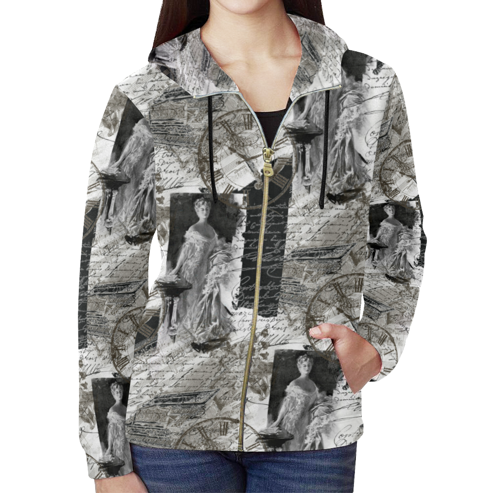 Old letters All Over Print Full Zip Hoodie for Women (Model H14)