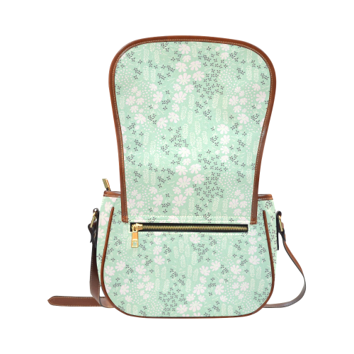 Mint Floral Pattern Saddle Bag/Small (Model 1649) Full Customization
