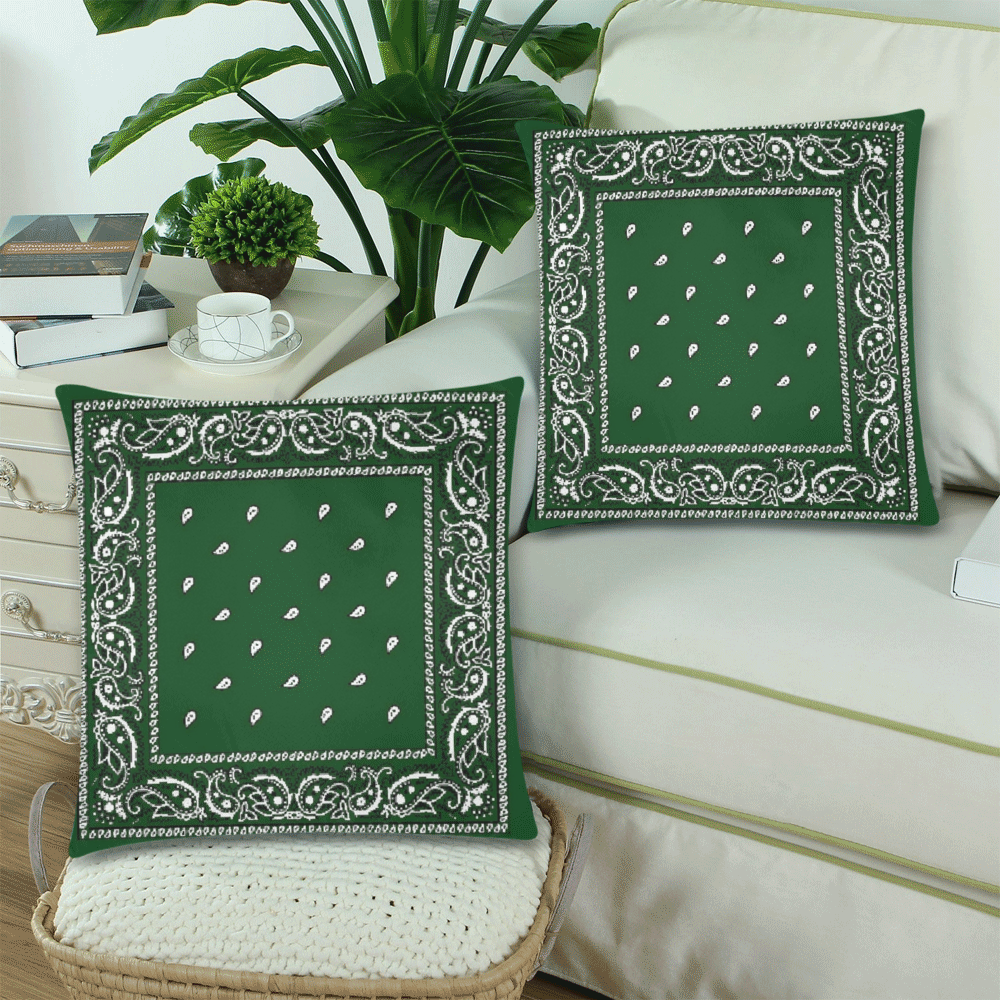 KERCHIEF PATTERN GREEN Custom Zippered Pillow Cases 18"x 18" (Twin Sides) (Set of 2)