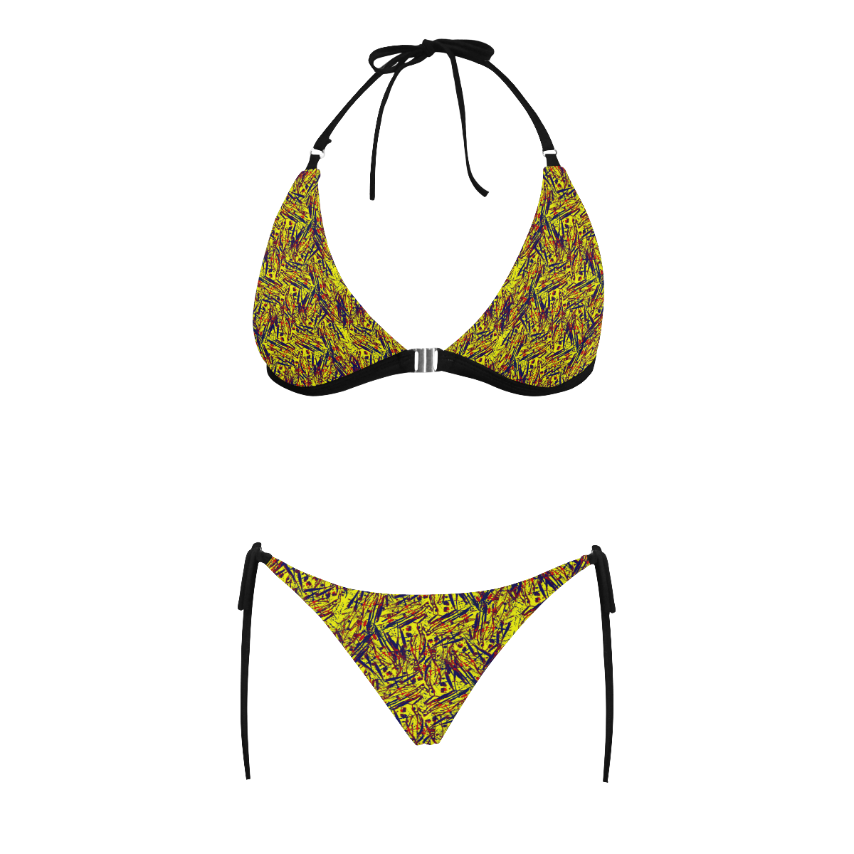 colorful abstract Buckle Front Halter Bikini Swimsuit (Model S08)