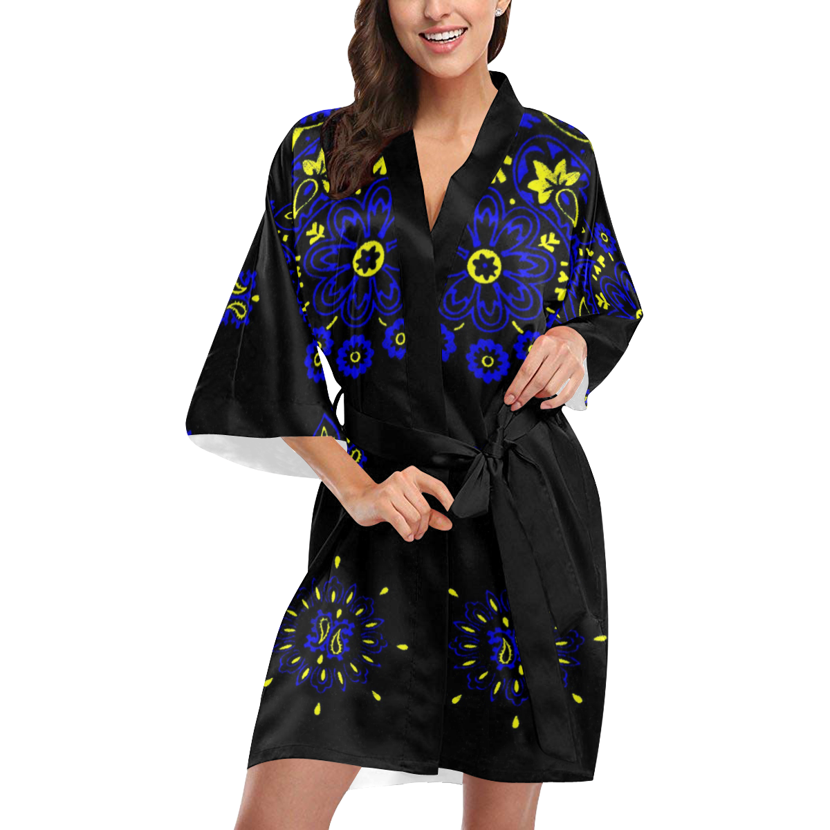 blue yellow bandana version 4 Kimono Robe