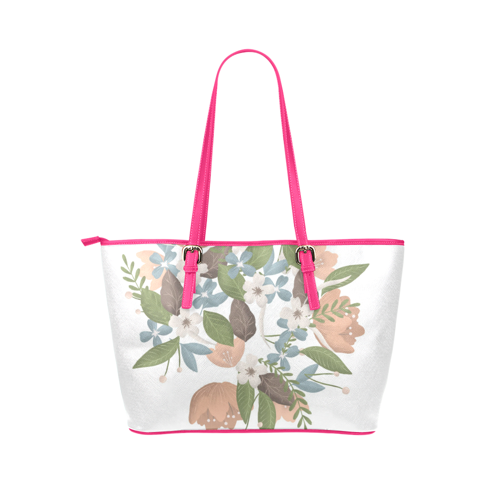 Bouquet Small Leather Tote Pink Leather Tote Bag/Small (Model 1651)