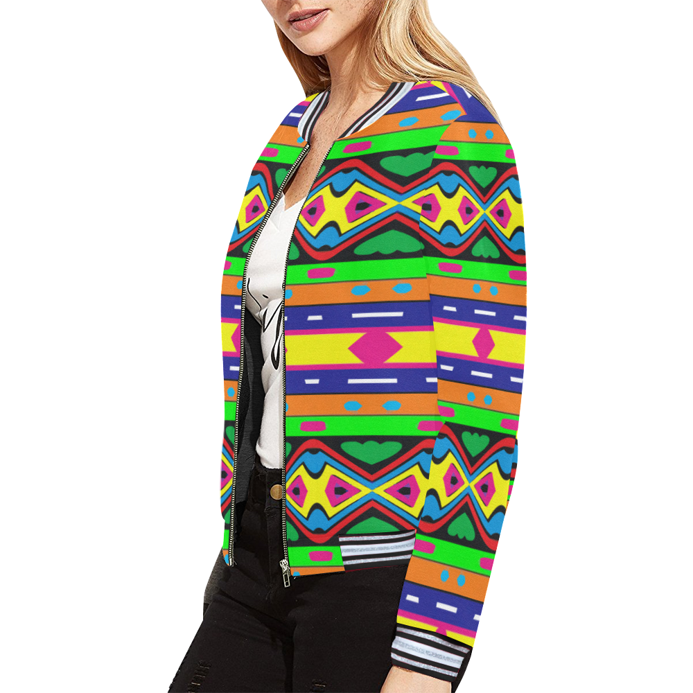 Distorted colorful shapes and stripes All Over Print Bomber Jacket for Women (Model H21)
