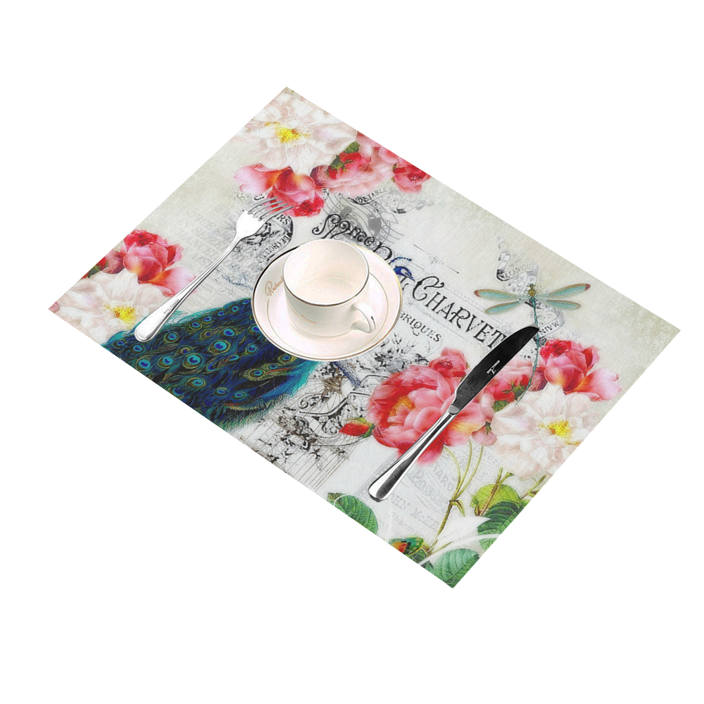 peacock and roses Placemat 14’’ x 19’’ (Set of 4)