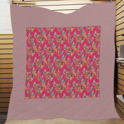 Irises on a red background Quilt 70"x80"