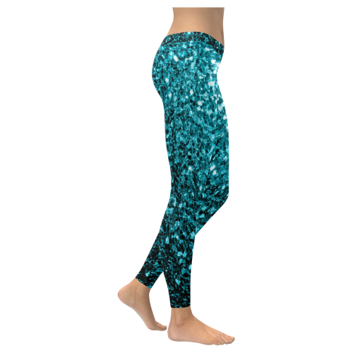 Beautiful Aqua blue glitter sparkles Women's Low Rise Leggings (Invisible Stitch) (Model L05)