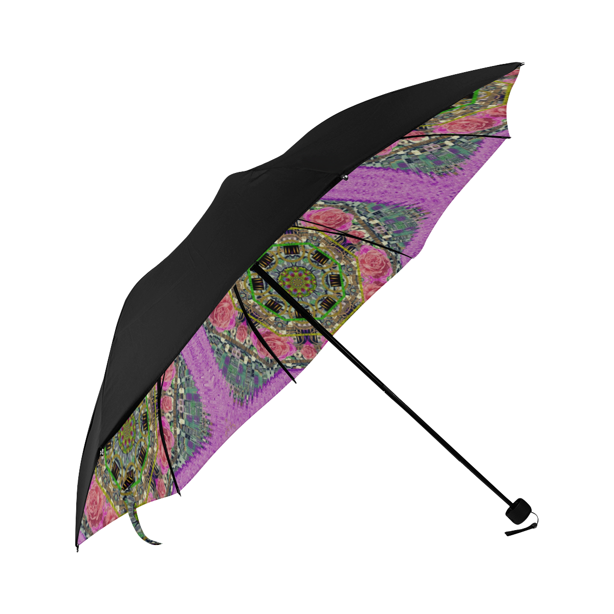 flowers in wreaths pop art style Anti-UV Foldable Umbrella (Underside Printing) (U07)