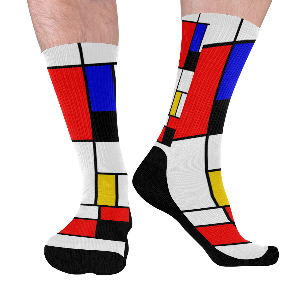 Bauhouse Composition Mondrian Style Mid-Calf Socks (Black Sole)