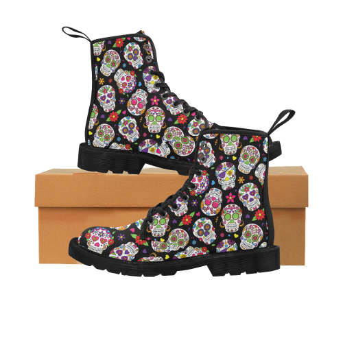 Black sugar skull ladies boots Martin Boots for Women (Black) (Model 1203H)