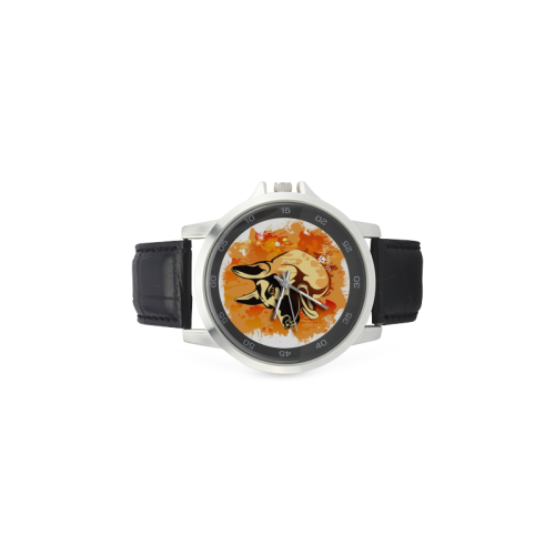 Sheep Dog Unisex Stainless Steel Leather Strap Watch(Model 202)