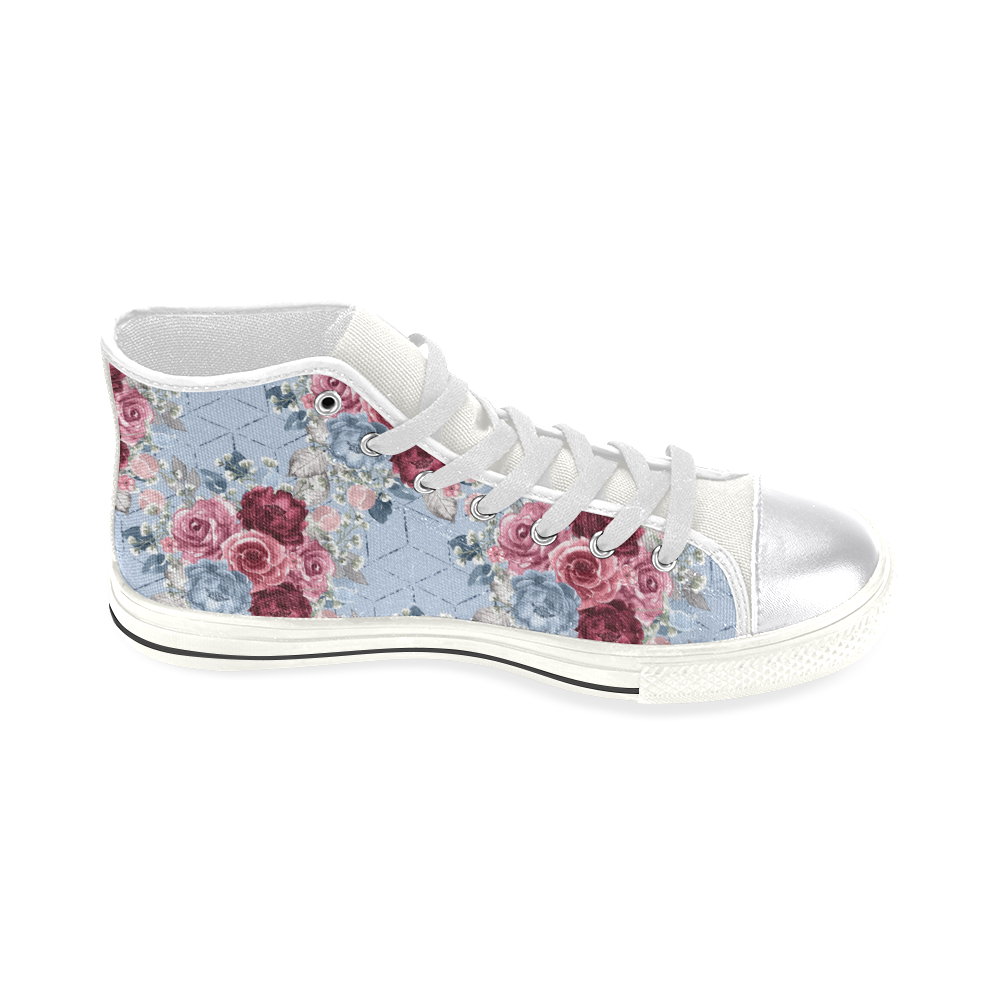 Floral Blue Shoes, Burgundy Flowers Women's Classic High Top Canvas Shoes (Model 017)