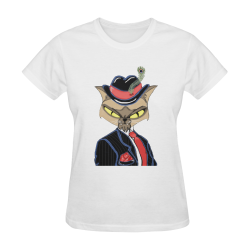 Gangster Cat White Women's T-Shirt in USA Size (Two Sides Printing)