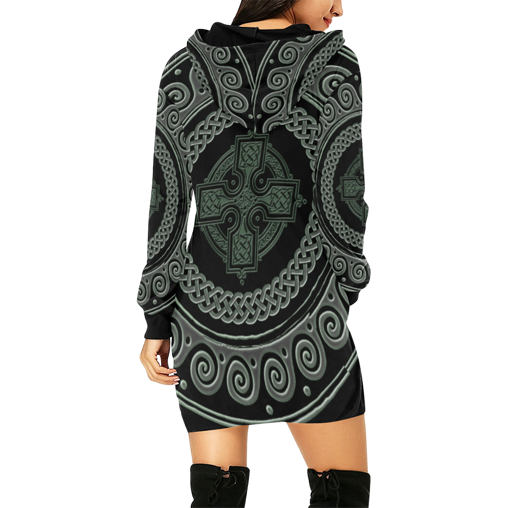 Awesome Celtic Cross All Over Print Hoodie Mini Dress (Model H27)
