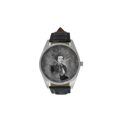 E.A. Poe - The Black Cat Men's Casual Leather Strap Watch(Model 211)