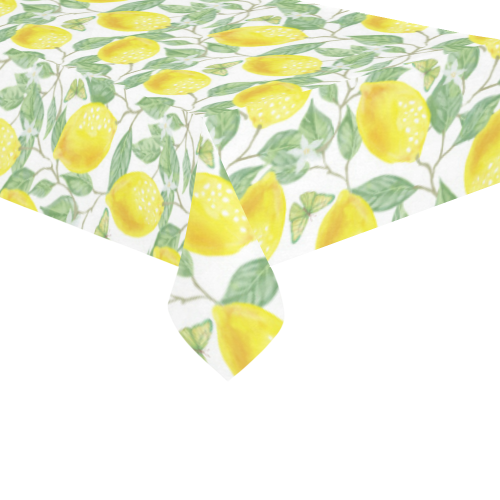 Lemons With Chevron 2 Cotton Linen Tablecloth 60"x120"