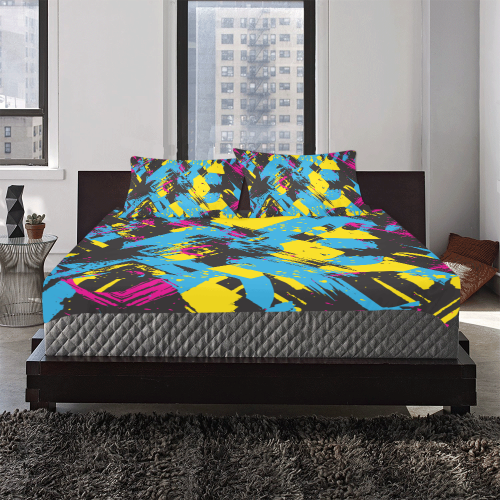 Colorful paint stokes on a black background 3-Piece Bedding Set
