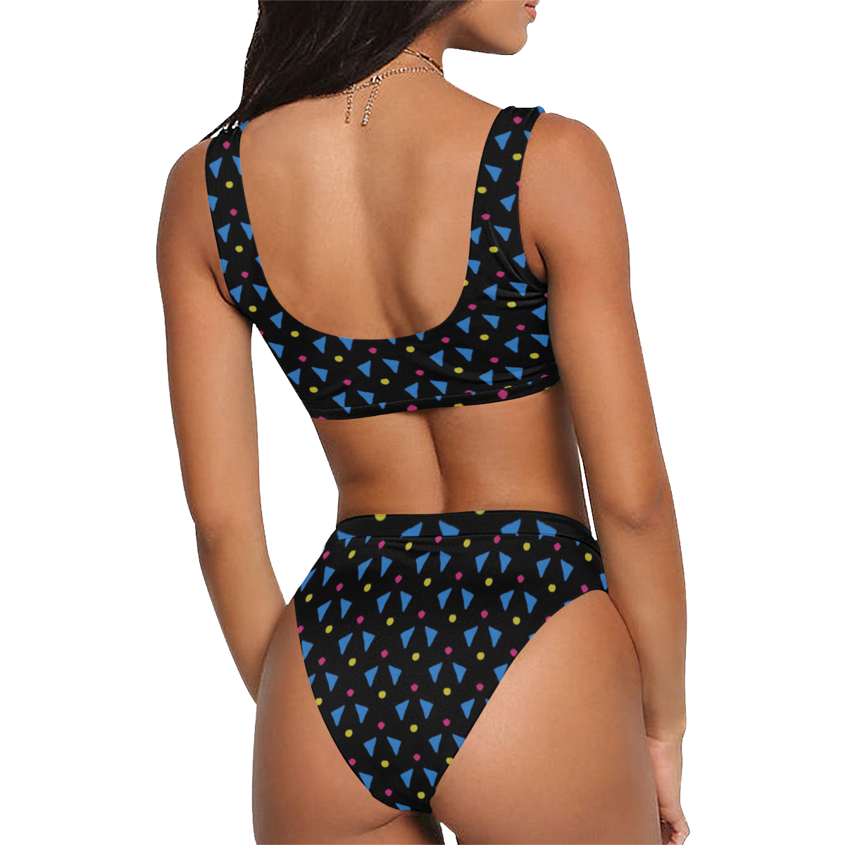 Funny Doodle Pattern 2A by JamColors Sport Top & High-Waisted Bikini Swimsuit (Model S07)