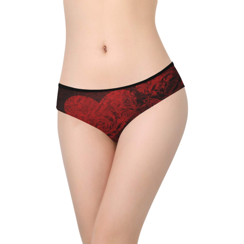 Deep Red velvet hearts Women's Hipster Panties (Model L33)