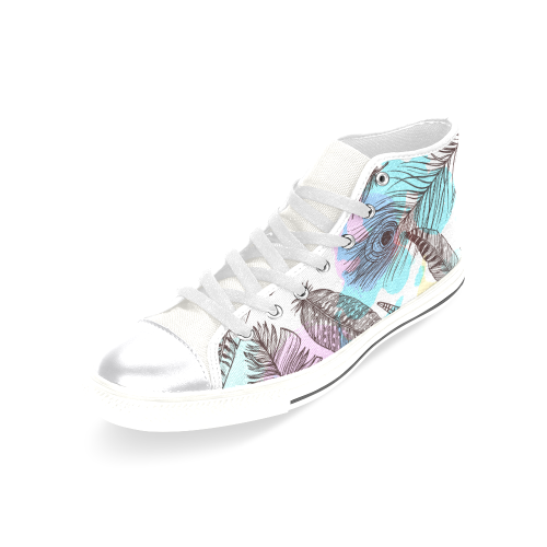 Peacock Feathers Shoes, Watercolor Feather Women's Classic High Top Canvas Shoes (Model 017)