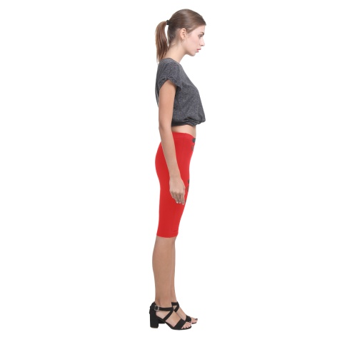 Las Vegas Black and Red Casino Poker Card Shapes on Red Hestia Cropped Leggings (Model L03)
