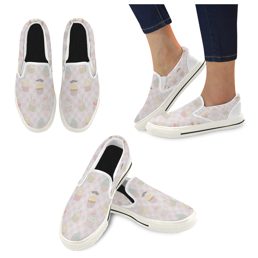 Cupcakes Women's Slip-on Canvas Shoes/Large Size (Model 019)
