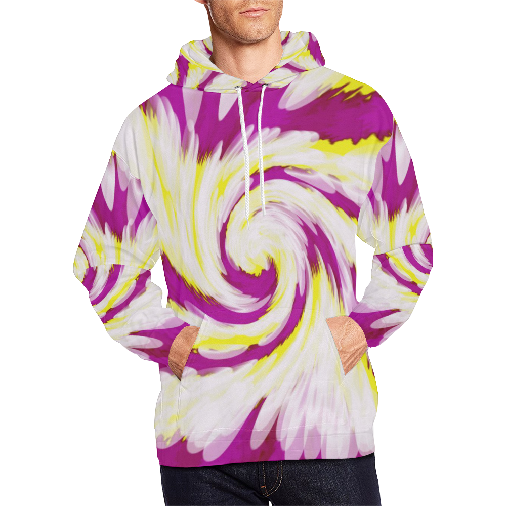 Pink Yellow Tie Dye Swirl Abstract All Over Print Hoodie for Men/Large Size (USA Size) (Model H13)