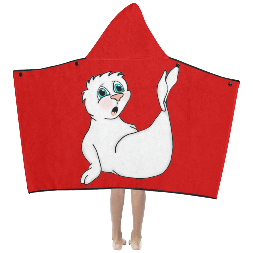 Surprised Seal Red Kids' Hooded Bath Towels