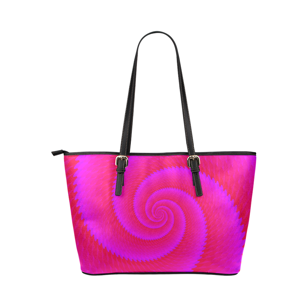 Pink spiral wave Leather Tote Bag/Small (Model 1651)