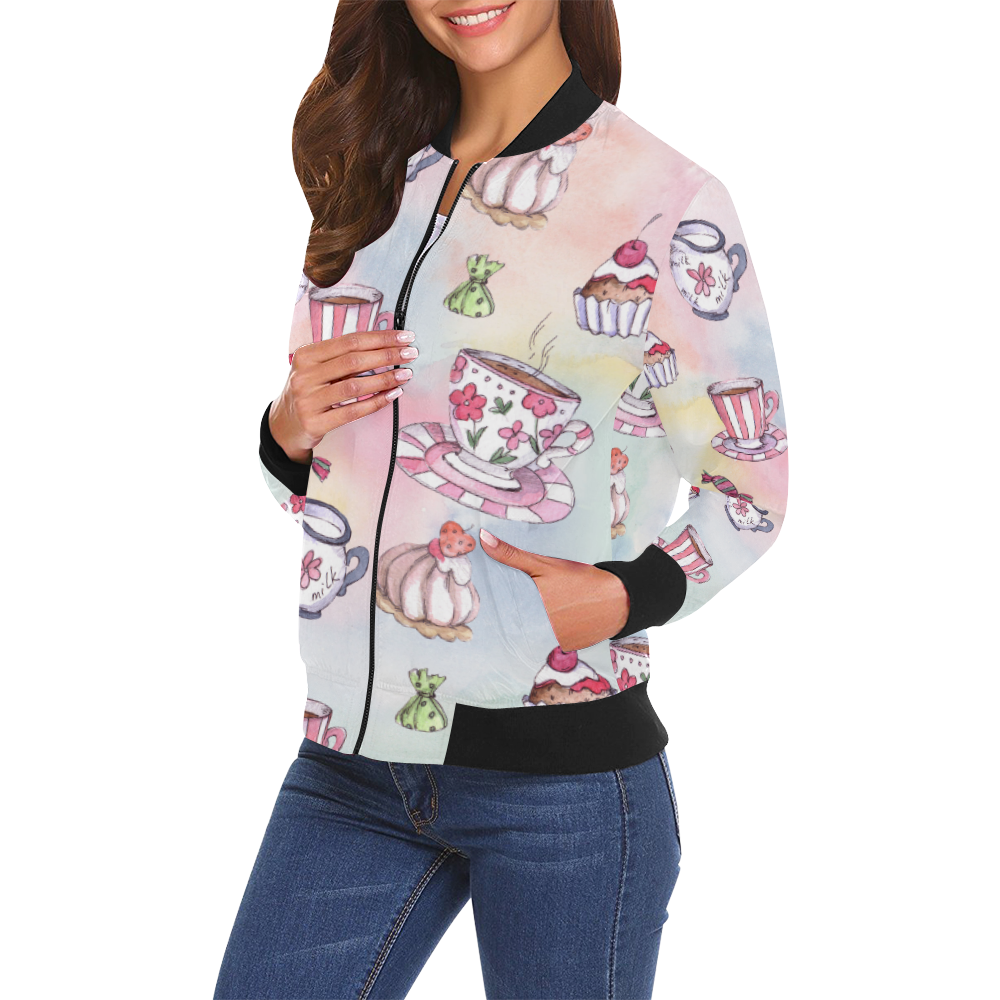 Coffee and sweeets All Over Print Bomber Jacket for Women (Model H19)