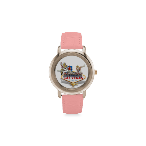 Las Vegas Welcome Sign Women's Rose Gold Leather Strap Watch(Model 201)