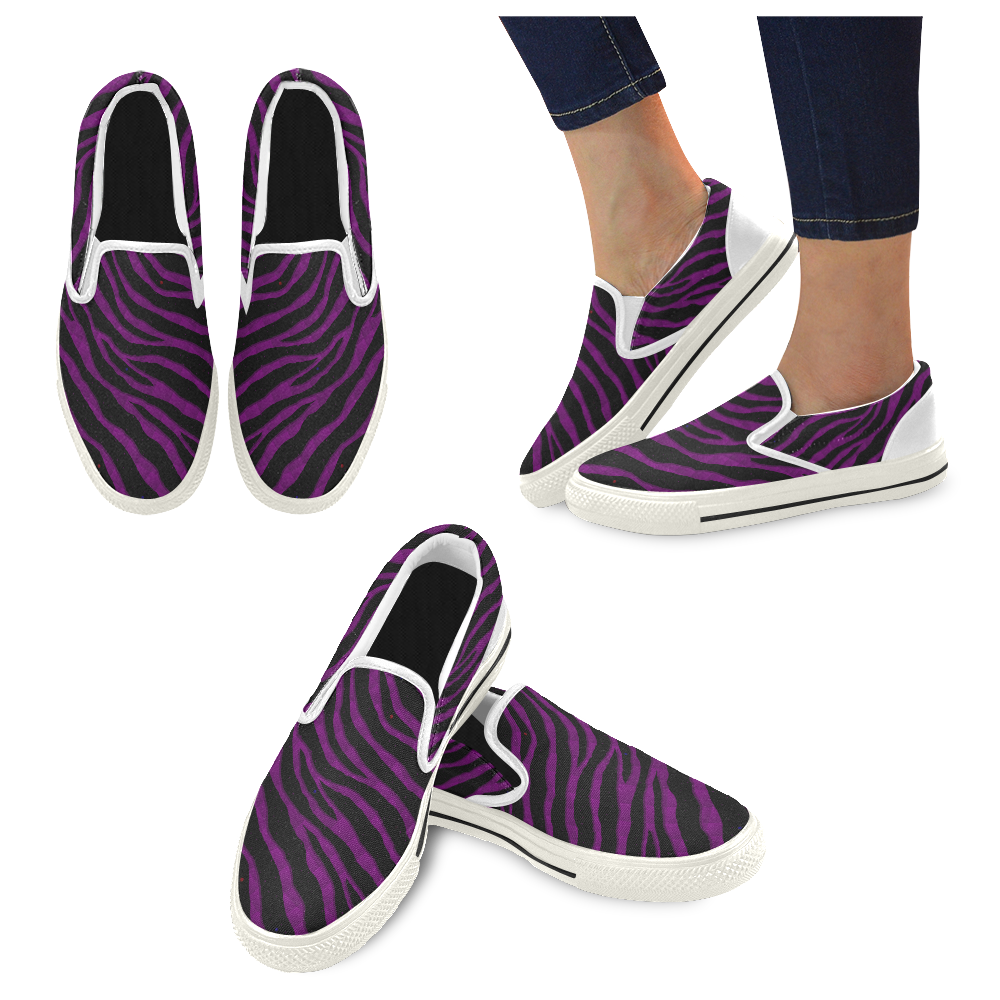 Ripped SpaceTime Stripes - Purple Men's Slip-on Canvas Shoes (Model 019)