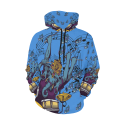 Ganesha Drummer Red Blue and Purple Music Theme  Blue' All Over Print Hoodie for Men/Large Size (USA Size) (Model H13)