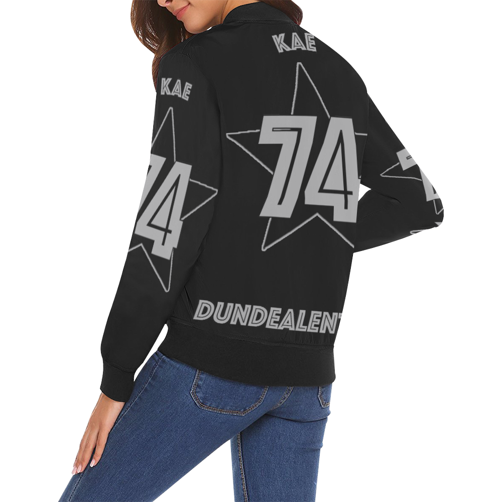 Dundealent 745 Star Kae Black All Over Print Bomber Jacket for Women (Model H19)