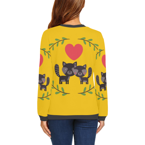Racoons Yellow All Over Print Crewneck Sweatshirt for Women (Model H18)